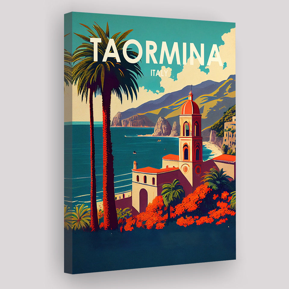 Taormina Italy Retro Art Print ,City Art Print, Large Canvas, Canvas Print Wall Art Home Decor