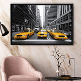 Taxi of New York City Black and White with Yellow Accents Stylish Framed Canvas Prints Wall Art Decor - Paiting Canvas, Art Prints