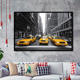 Taxi of New York City Black and White with Yellow Accents Stylish Framed Art Prints Wall Decor - Painting Prints, Framed Picture