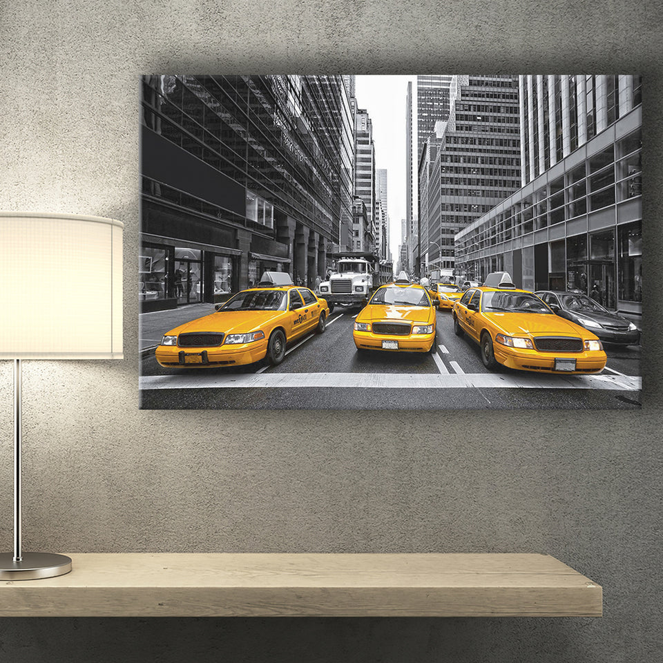 Taxi of New York City Black and White with Yellow Accents Stylish Canvas Prints Wall Art Decor - Paiting Canvas, Art Prints, Wall Decor
