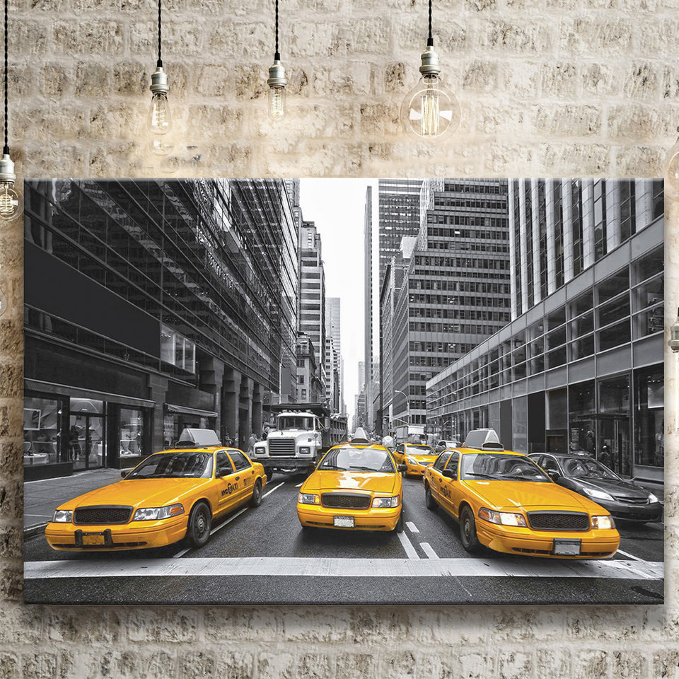 Taxi of New York City Black and White with Yellow Accents Stylish Canvas Prints Wall Art Decor - Paiting Canvas, Art Prints, Wall Decor
