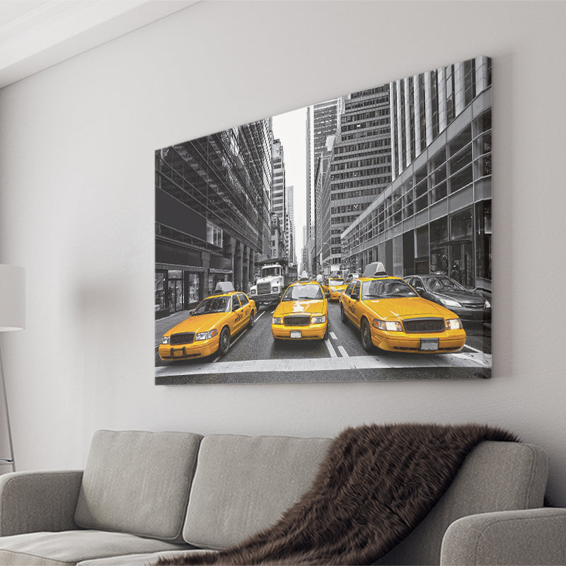 Taxi of New York City Black and White with Yellow Accents Stylish Canvas Prints Wall Art Decor - Paiting Canvas, Art Prints, Wall Decor