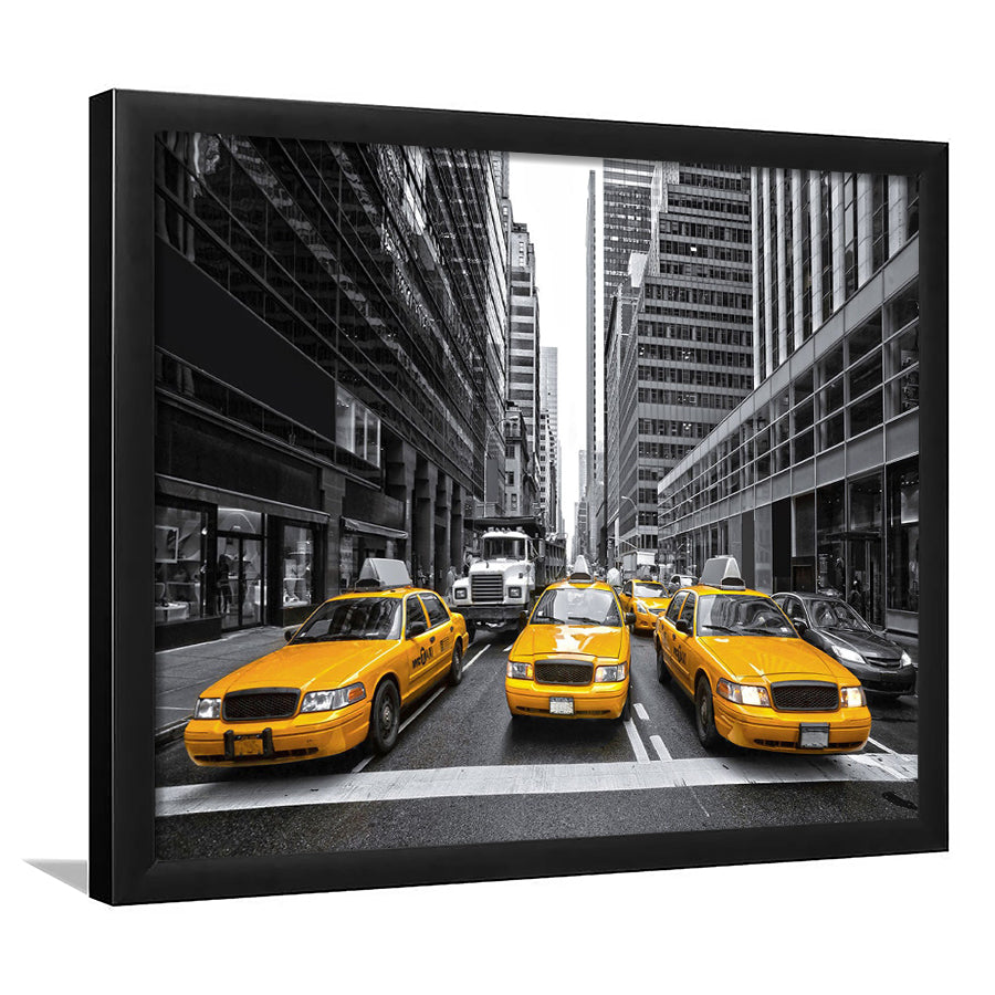 Taxi of New York City Black and White with Yellow Accents Stylish Framed Art Prints Wall Decor - Painting Prints, Framed Picture