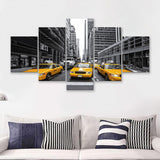 Taxi of New York City Black and White with Yellow Accents Stylish 5 Piece Canvas Prints Wall Art Decor - Painting Canvas, Multi Panels
