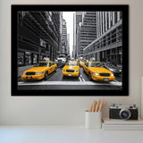 Taxi of New York City Black and White with Yellow Accents Stylish Framed Art Prints Wall Decor - Painting Prints, Framed Picture