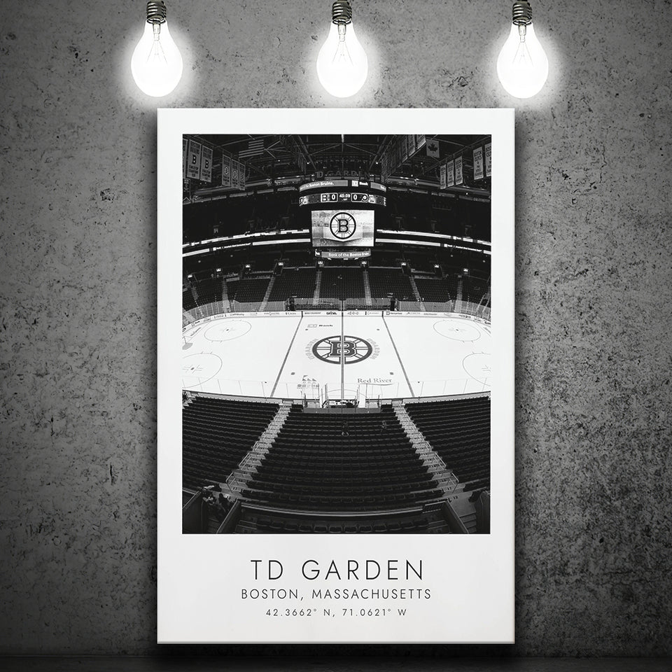 Td Garden Boston Bruins Ice Hockey Lovers Black And White Art Canvas Prints Wall Art Home Decor