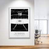 Td Garden Boston Bruins Ice Hockey Lovers Black And White Art Framed Canvas Prints Wall Art Home Decor, Floating Frame