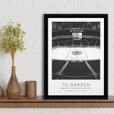 Td Garden Boston Bruins Ice Hockey Lovers Black And White Art Framed Canvas Prints Wall Art Home Decor, Floating Frame