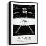 Td Garden Boston Bruins Ice Hockey Lovers Black And White Art Framed Canvas Prints Wall Art Home Decor, Floating Frame