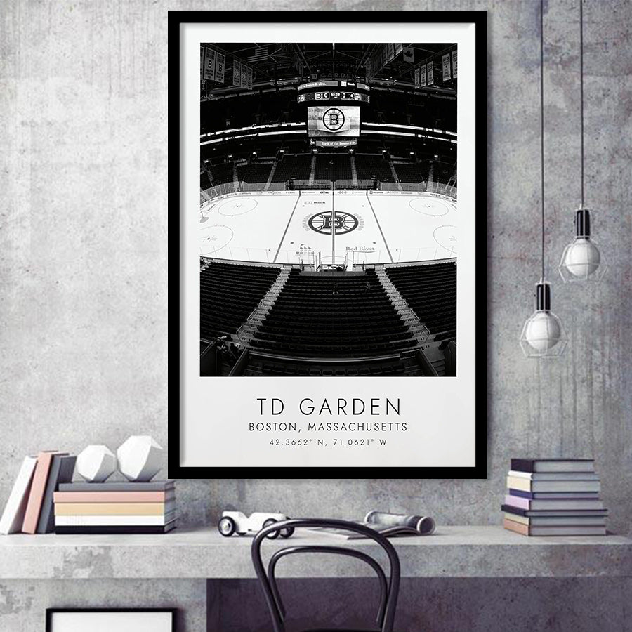 Td Garden Boston Bruins Ice Hockey Lovers Black And White Art Framed Art Prints Wall Art Decor, Framed Picture