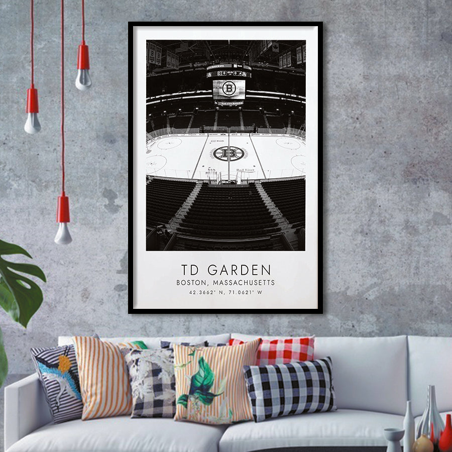 Td Garden Boston Bruins Ice Hockey Lovers Black And White Art Framed Art Prints Wall Art Decor, Framed Picture