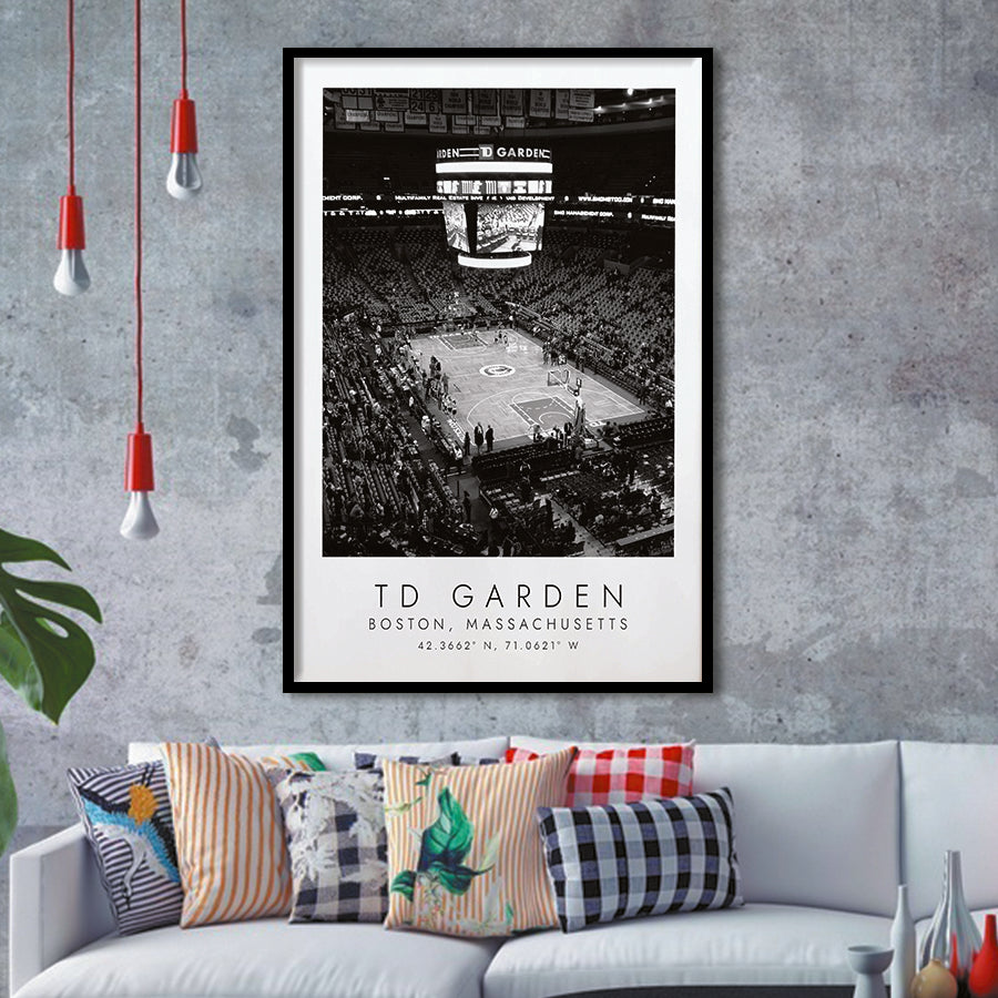 Td Garden Boston Celtics Basketball Lovers Black And White Art Framed Art Prints Wall Art Decor, Framed Picture