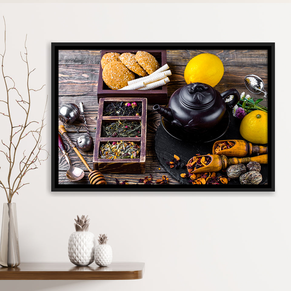 Tea Kitchen Wall Decor Tea Art Framed Canvas Prints Wall Art Home Decor - Painting Canvas, Black Frame, Framed Picture