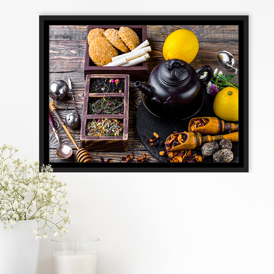 Tea Kitchen Wall Decor Tea Art Framed Canvas Prints Wall Art Home Decor - Painting Canvas, Black Frame, Framed Picture