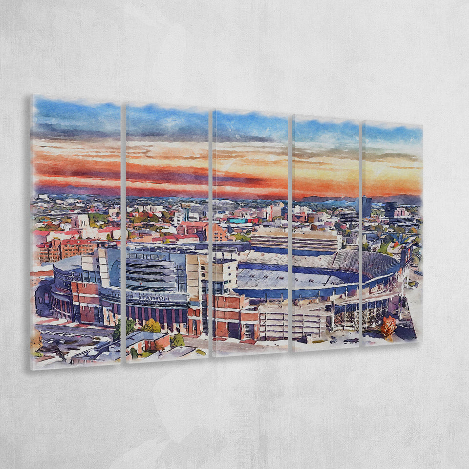 Tennessee Volunteers Neyland Stadium Watercolor Football, 5 Pieces B, Multi Panel Canvas Prints Wall Art Decor