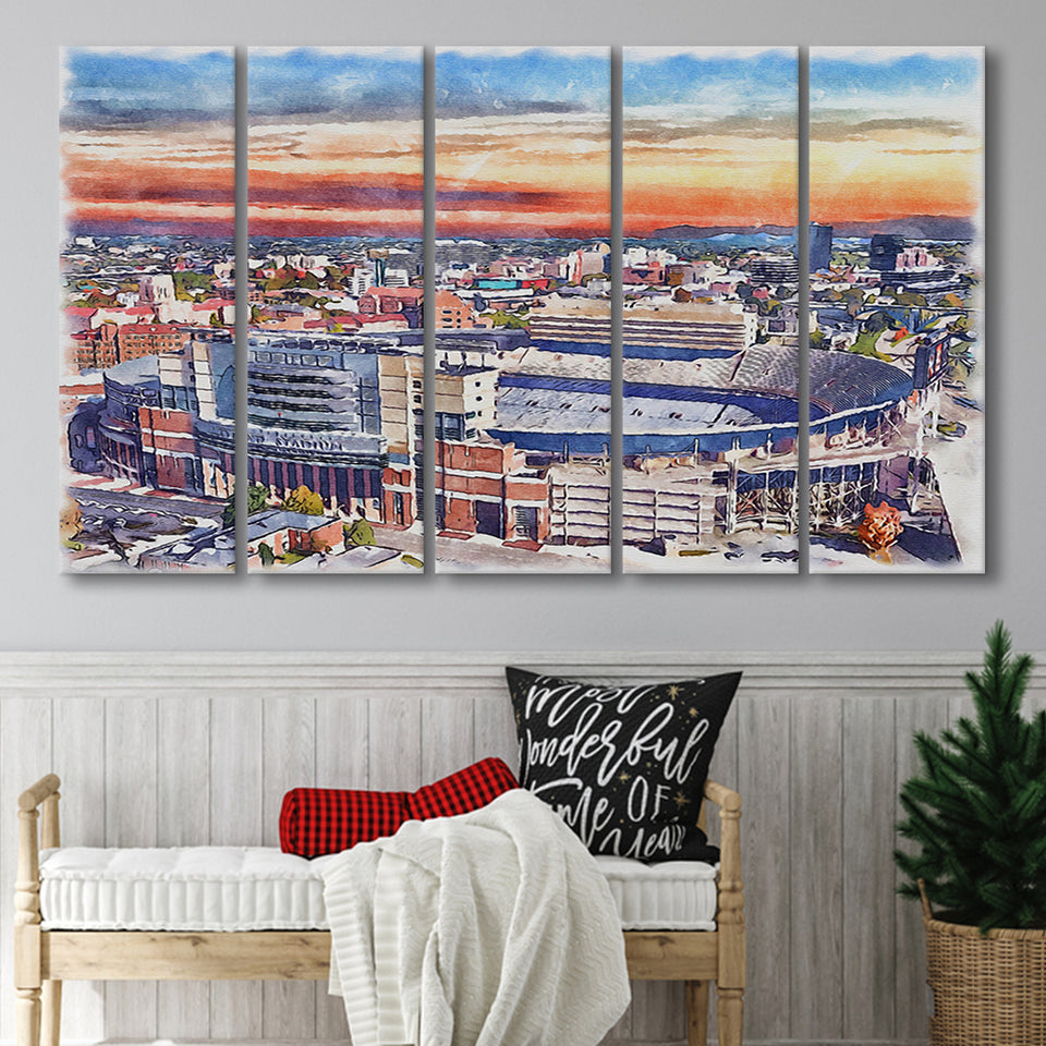 Tennessee Volunteers Neyland Stadium Watercolor Football, 5 Pieces B, Multi Panel Canvas Prints Wall Art Decor