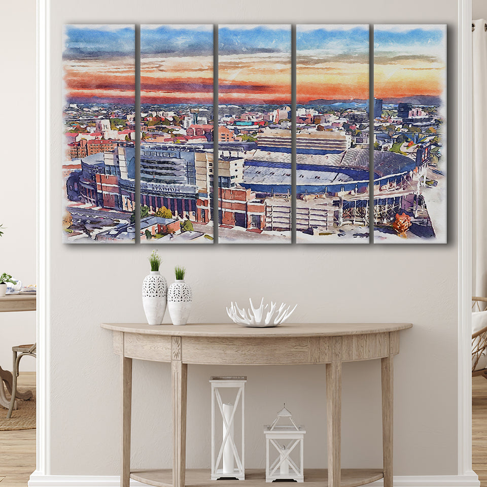 Tennessee Volunteers Neyland Stadium Watercolor Football, 5 Pieces B, Multi Panel Canvas Prints Wall Art Decor