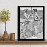 Tennis Girls Smoking Black And White Print, Friendship Framed Canvas Prints Wall Art Home Decor, Floating Frame