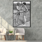 Tennis Girls Smoking Black And White Print, Friendship Framed Canvas Prints Wall Art Home Decor, Floating Frame
