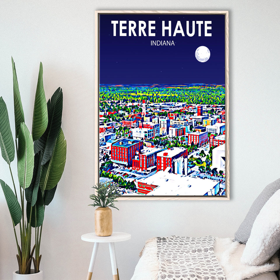 Terre Haute IN Art V1, Large Canvas, Framed Canvas Print Wall Art Home Decor, Floating Frame
