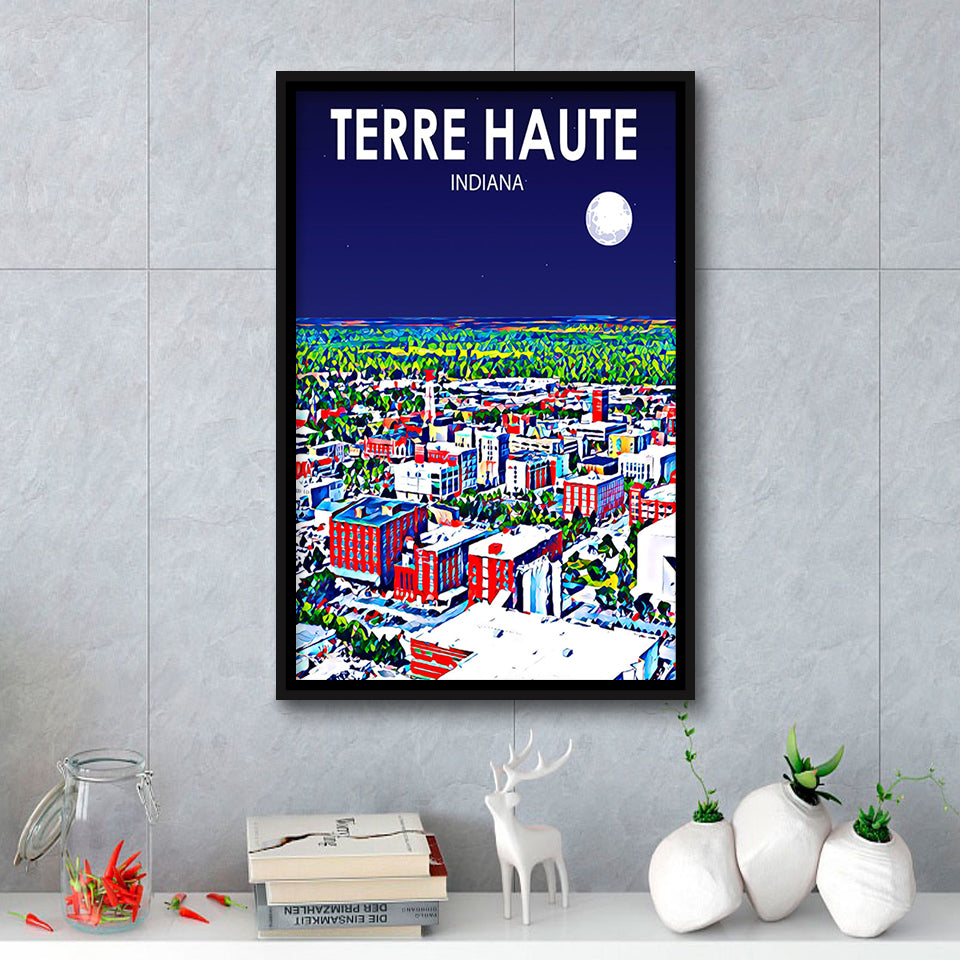 Terre Haute IN Art V1, Large Canvas, Framed Canvas Print Wall Art Home Decor, Floating Frame