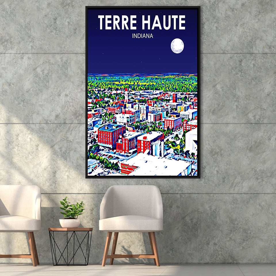 Terre Haute IN Art V1, Large Canvas, Framed Canvas Print Wall Art Home Decor, Floating Frame