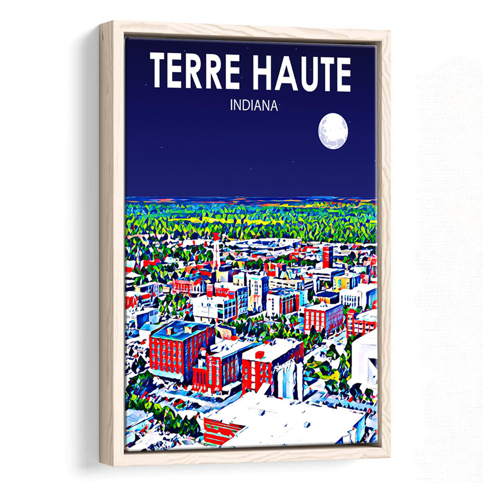 Terre Haute IN Art V1, Large Canvas, Framed Canvas Print Wall Art Home Decor, Floating Frame