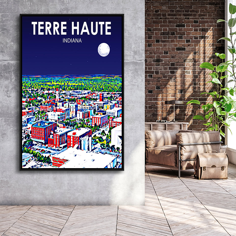 Terre Haute IN Art V1, Large Canvas, Framed Canvas Print Wall Art Home Decor, Floating Frame