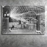 Tesla Coil Photo Black And White Print, Nikola Tesla Canvas Prints Wall Art Home Decor
