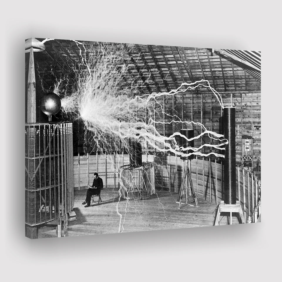Tesla Coil Photo Black And White Print, Nikola Tesla Canvas Prints Wall Art Home Decor