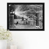 Tesla Coil Photo Black And White Print, Nikola Tesla Framed Canvas Prints Wall Art Home Decor,Floating Frame