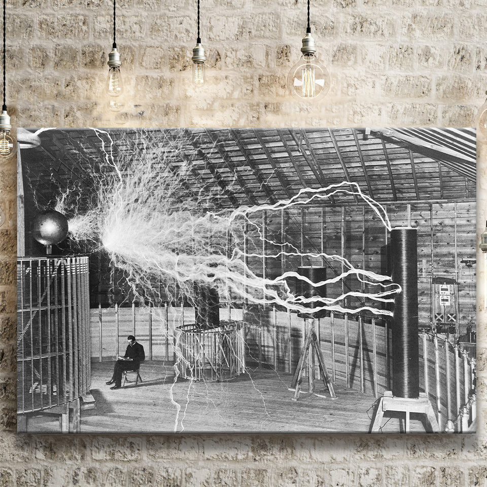 Tesla Coil Photo Black And White Print, Nikola Tesla Canvas Prints Wall Art Home Decor