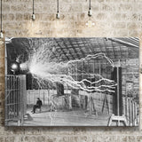 Tesla Coil Photo Black And White Print, Nikola Tesla Canvas Prints Wall Art Home Decor