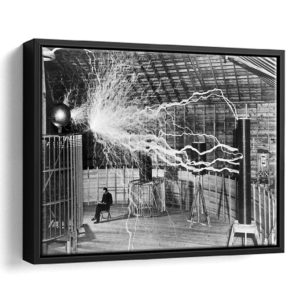 Vintage Nikola Tesla Faraday Cage Canvas Wall Art – 30mm Deep Framed Giclee Print, Multiple Sizes
