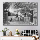 Tesla Coil Photo Black And White Print, Nikola Tesla Canvas Prints Wall Art Home Decor