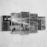 Tesla Coil Photo Black And White Print, Nikola Tesla 5 Panels, Canvas Prints Wall Art Decor, Large Canvas Art