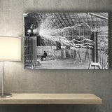 Tesla Coil Photo Black And White Print, Nikola Tesla Canvas Prints Wall Art Home Decor