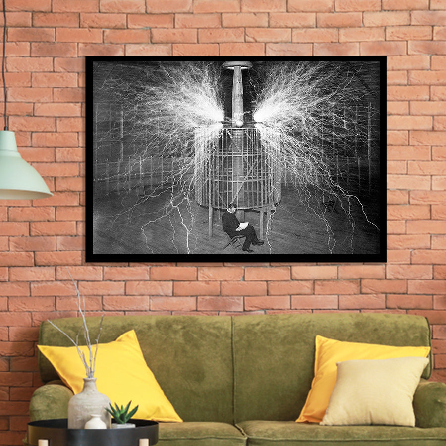 Tesla In His Laboratory Photo Black And White Print, Nikola Tesla Framed Art Prints, Wall Art,Home Decor,Framed Picture