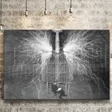 Tesla In His Laboratory Photo Black And White Print, Nikola Tesla Canvas Prints Wall Art Home Decor