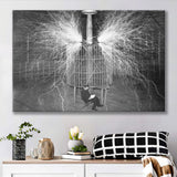 Tesla In His Laboratory Photo Black And White Print, Nikola Tesla Canvas Prints Wall Art Home Decor