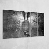 Tesla In His Laboratory Photo Black And White Print, Nikola Tesla Larger Canvas Art, 5 Piece Canvas Prints Wall Art Decor