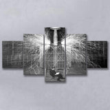 Tesla In His Laboratory Photo Black And White Print, Nikola Tesla 5 Panels, Canvas Prints Wall Art Decor, Large Canvas Art