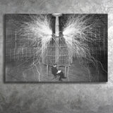 Tesla In His Laboratory Photo Black And White Print, Nikola Tesla Canvas Prints Wall Art Home Decor