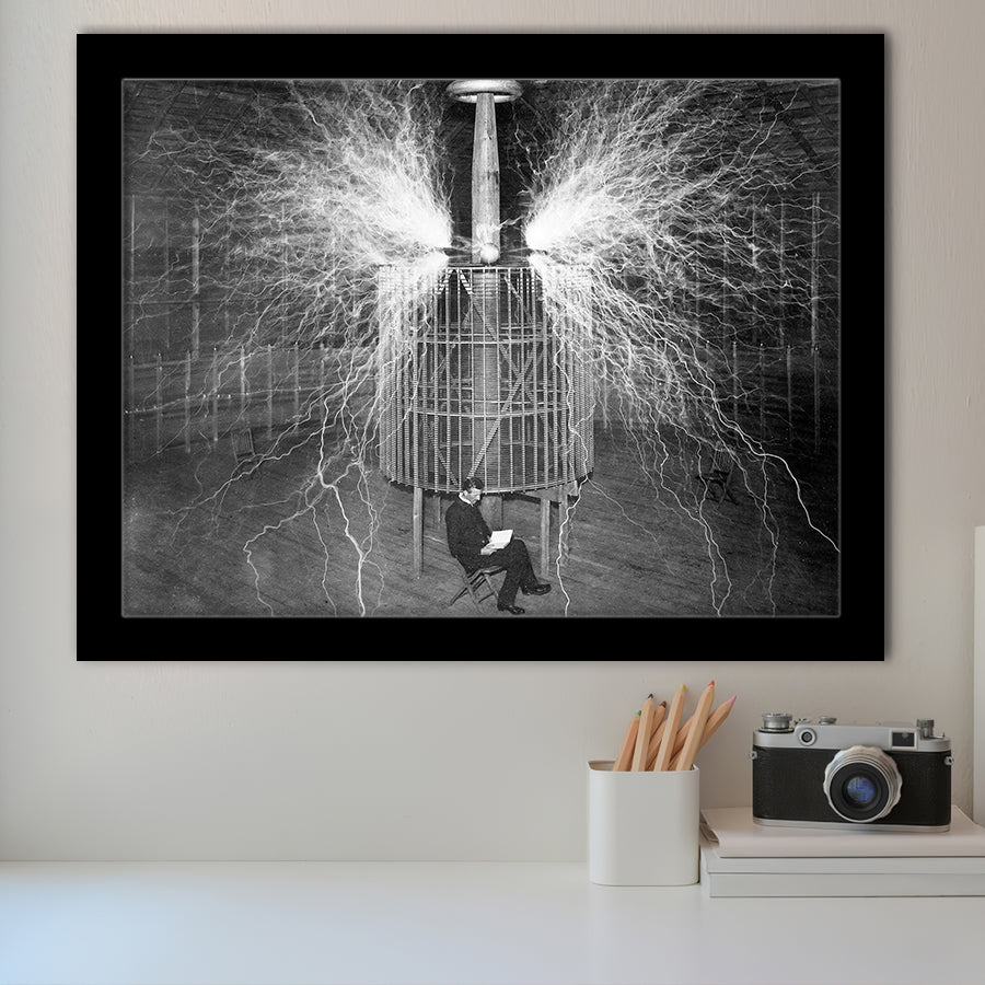Tesla In His Laboratory Photo Black And White Print, Nikola Tesla Framed Art Prints, Wall Art,Home Decor,Framed Picture