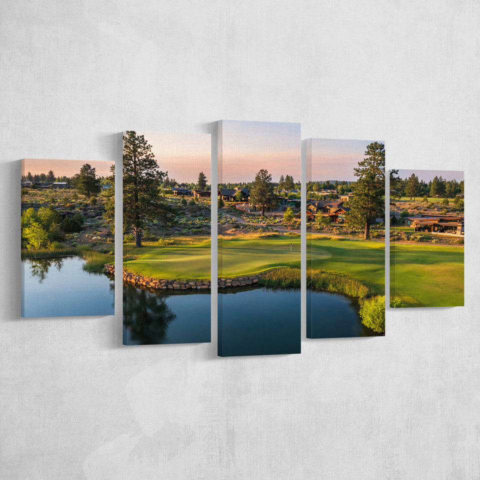 Tetherow Golf Club, Hole 13, Golf Art Print, 5 Panels Canvas Prints Wall Art Decor