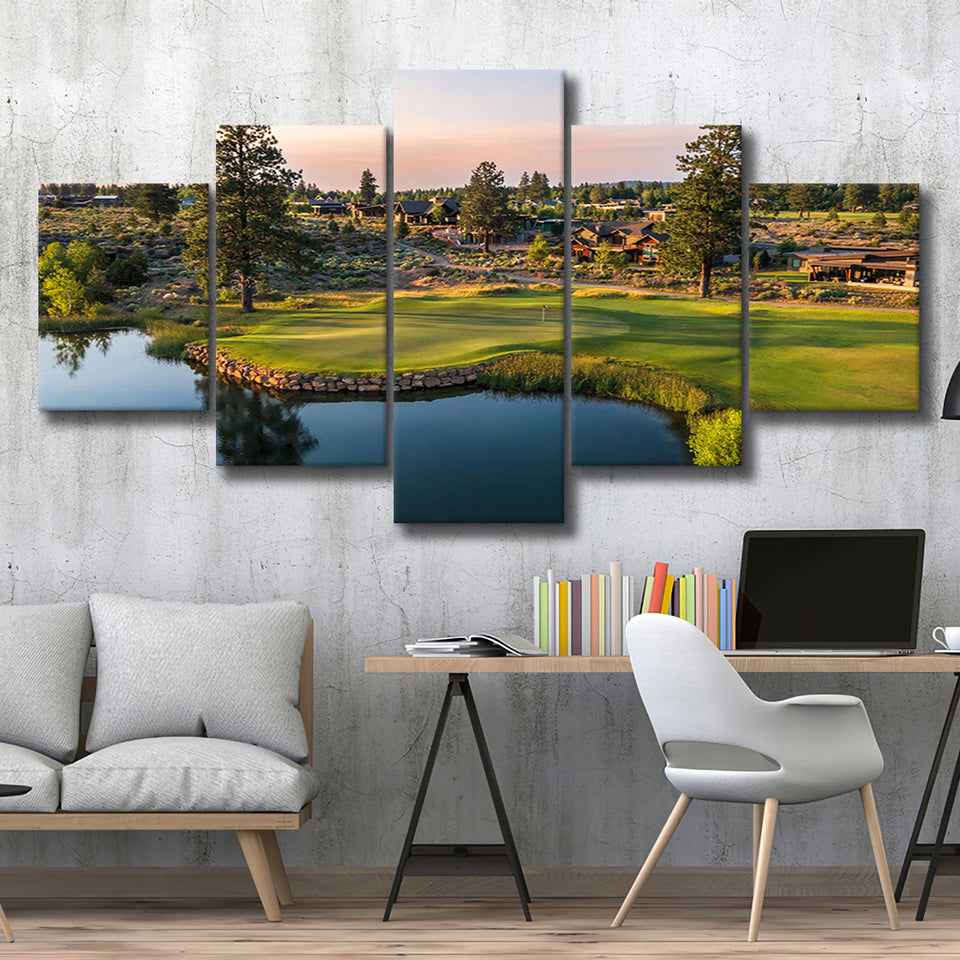 Tetherow Golf Club, Hole 13, Golf Art Print, 5 Panels Canvas Prints Wall Art Decor