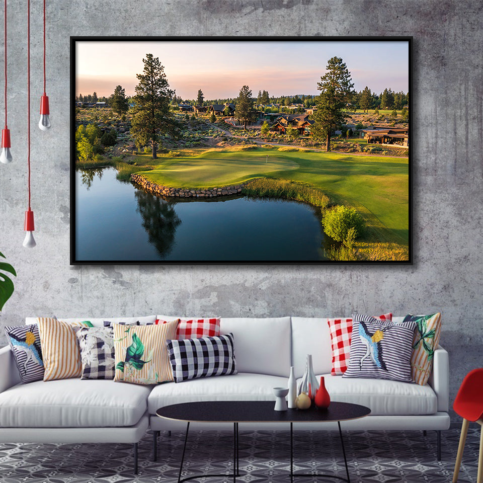 Tetherow Golf Club, Hole 13, Golf Art Print, Framed Canvas Prints Wall Art Decor, Floating Frame