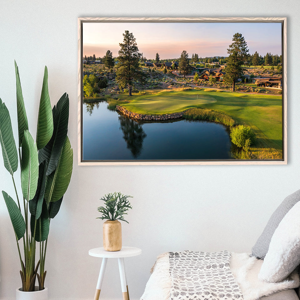 Tetherow Golf Club, Hole 13, Golf Art Print, Framed Canvas Prints Wall Art Decor, Floating Frame