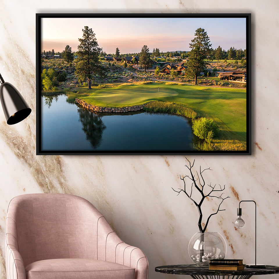 Tetherow Golf Club, Hole 13, Golf Art Print, Framed Canvas Prints Wall Art Decor, Floating Frame