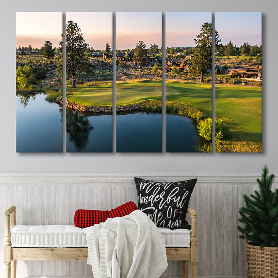 Tetherow Golf Club, Hole 13, 5 Panels Extra Large Canvas Prints Wall Art Decor